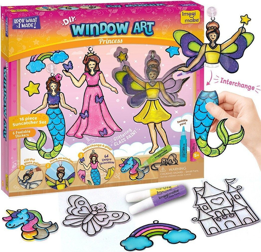 Imagimake Window Art - Princess - Glass Painting Set - Craft Kit for Girls 5 Years & Above