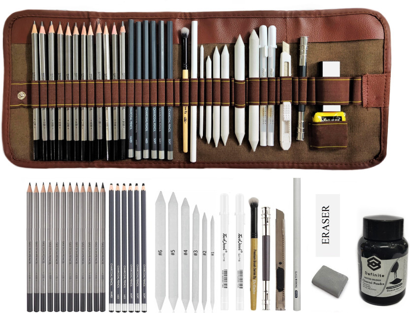 Definite Artist 34Pc Sketching/Drawing Graphite Pencil Art Kit Set & 30gm Charcoal Powder