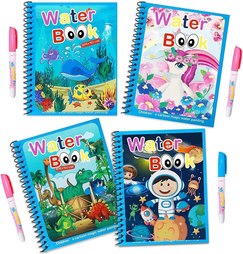 KIDOLOGY Magic Water Coloring Book, Magic Water Drawing Book Reusable Water-Reveal