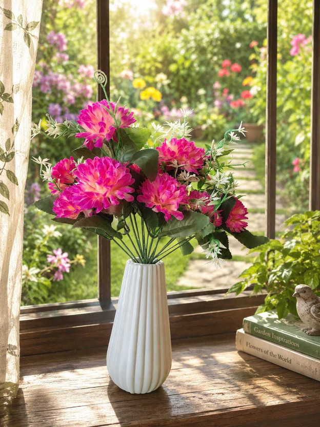 A2H A2H GLOBAL INDIA Premium Artificial Pink Flower Bouquet with White Vase Red, Green Chrysanthemum Artificial Flower  with Pot(16 cm, Pack of 1, Flower Bunch) - Flipkart Deal