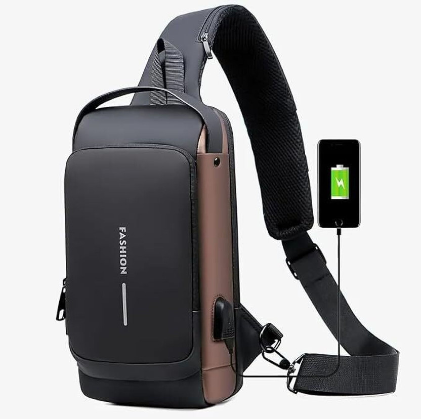 LIFE INDIA New Sling Bag Anti-Theft USB Crossbody Backpack Waterproof Chest Shoulder Bag 15 L Laptop Backpack(Gold, Black)
