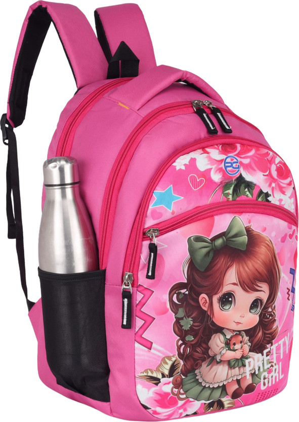 AM Creation SchoolPro Unisex cartoon Backpack bag for Girls & Boys for 4-8 Years Waterproof Backpack(Pink, Green, 22 L)