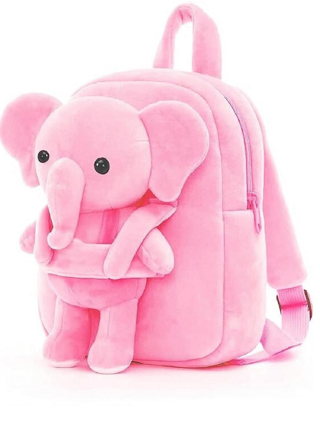 HappyChild Kids School Bag For Boys Girls Baby for 2 to 5 Years Nursery, Preschool,Picnic Plush Bag(Pink, 13 inch)
