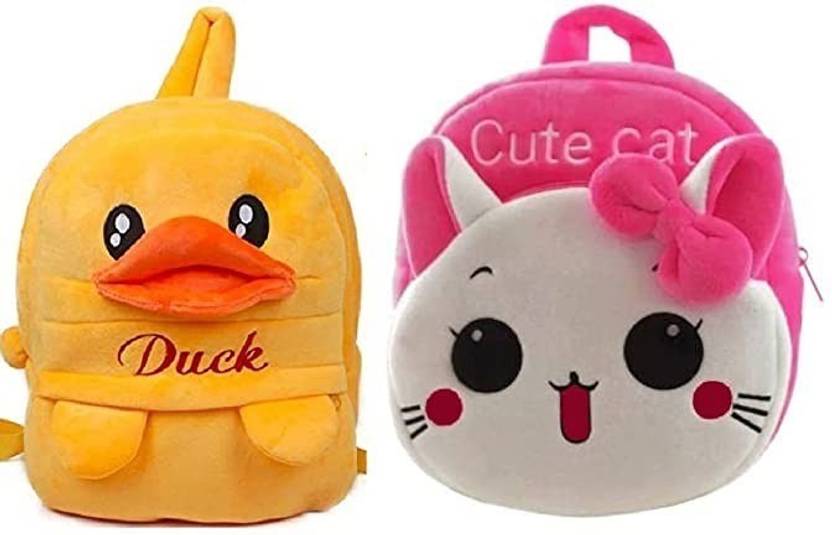 Duck & Cute Cat Combo Kids Bag, School Cartoon Backpacks Print for Boys/Girls Suitable for