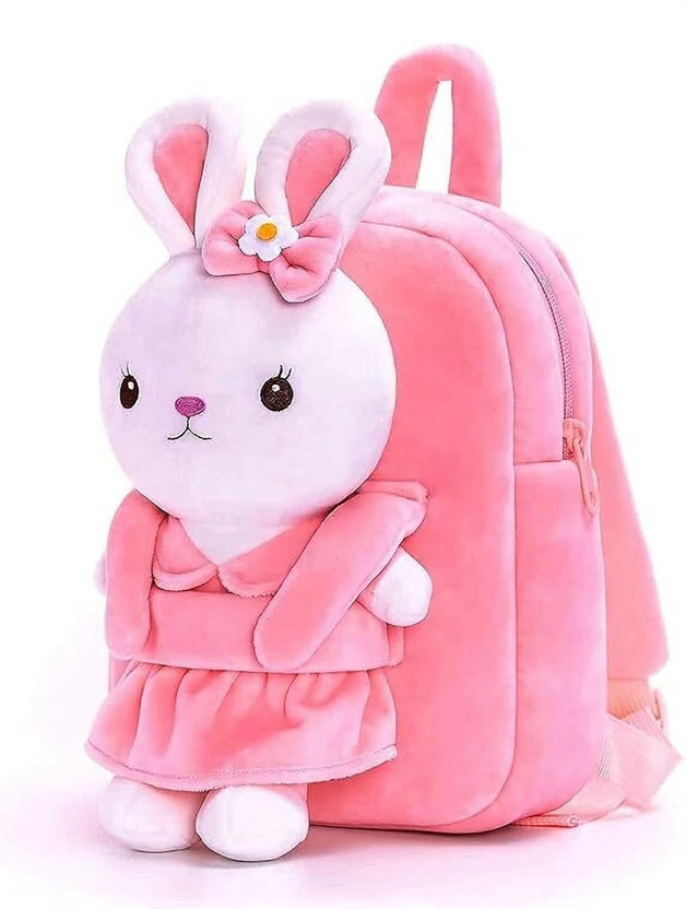 HappyChild Kids School Bag For Boys Girls Baby for 2 to 5 Years Nursery, Preschool,Picnic Plush Bag(Pink, White, 13 inch)
