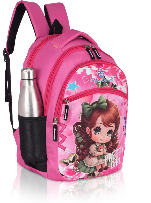PERFECT GENIUS Kids Stylish Junior School Bag Backpacks Cartoon/Boy/Girl/Baby/ (3-9 Years) Waterproof School Bag(Pink, 26 L)