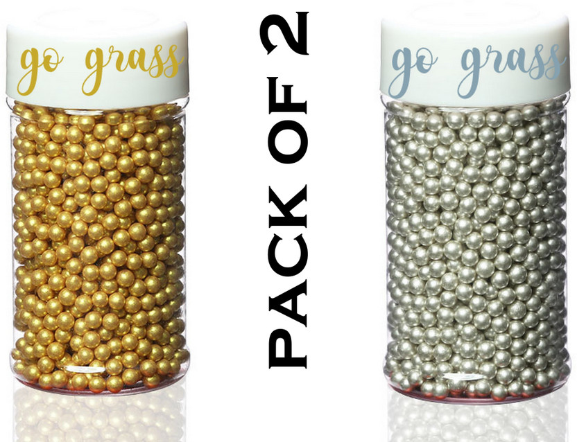 GO GRASS Combo of Decorative Silver Balls & Golden Balls sprinkles for Cake Decoration / cupcakes / 200GRAM + 200GRAM EACH Sprinkles(400 g, Pack of 2)