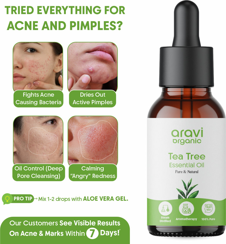Aravi Organic 100% Pure Tea Tree Essential Oil For Skin, Hair, Acne Care & Dandruff(15 ml)