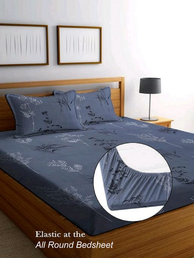 TomCruise Cotton Double Fitted (Elastic) 320 TC Floral 1 Bedsheet with 2 Pillow Covers(Multicolor)