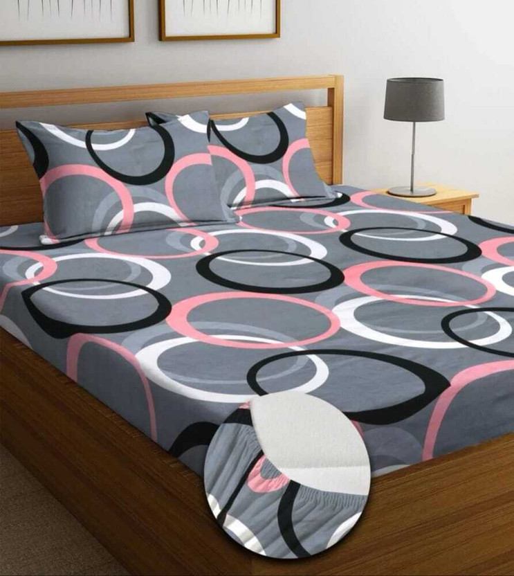 Decent Home Cotton Single Fitted (Elastic) 240 TC Floral 1 Bedsheet with 2 Pillow Covers(Blue)