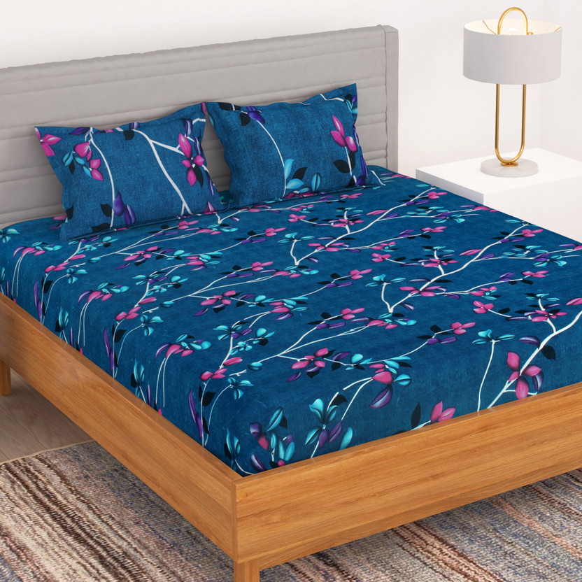 Bedspun Bedspun Microfiber Double Flat 150 TC Printed 1 Bedsheet with 2 Pillow Covers(Dark Blue, Pink) - Flipkart Deal