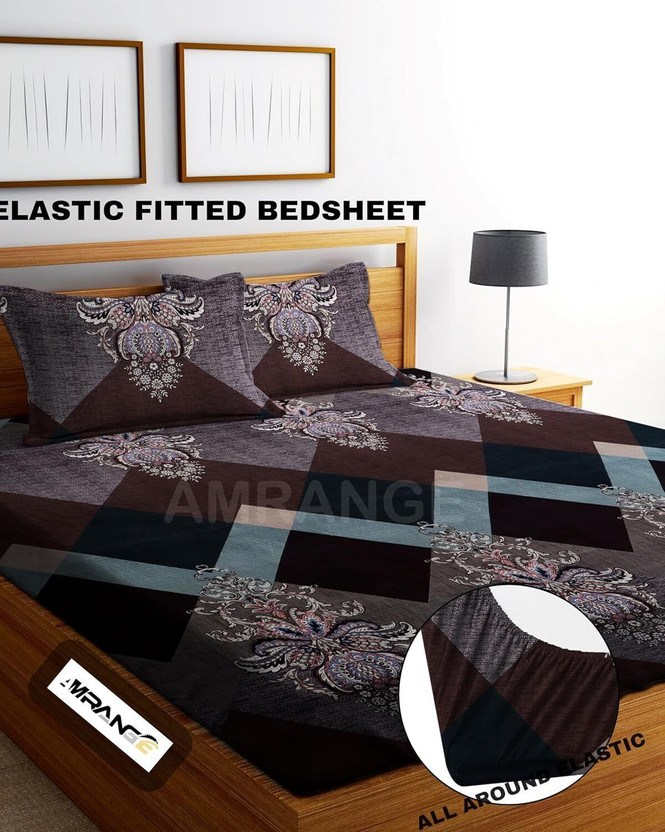 kajims Cotton Queen Fitted (Elastic) 220 TC Printed 1 Bedsheet(Multicolor)