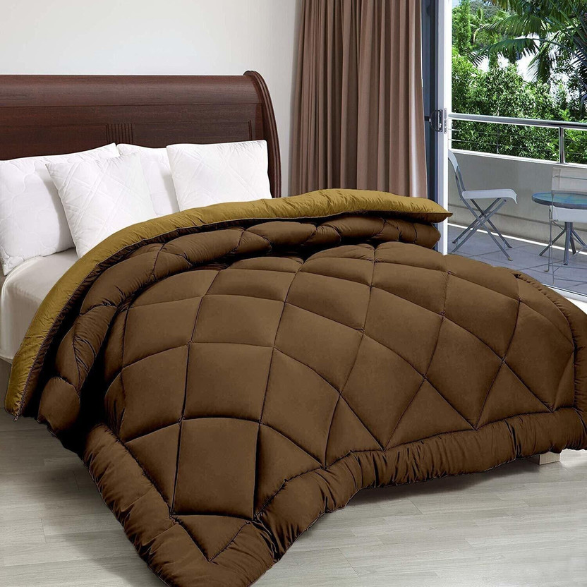YUKU Solid Double Comforter for  Heavy Winter(Poly Cotton, Brown and golden)