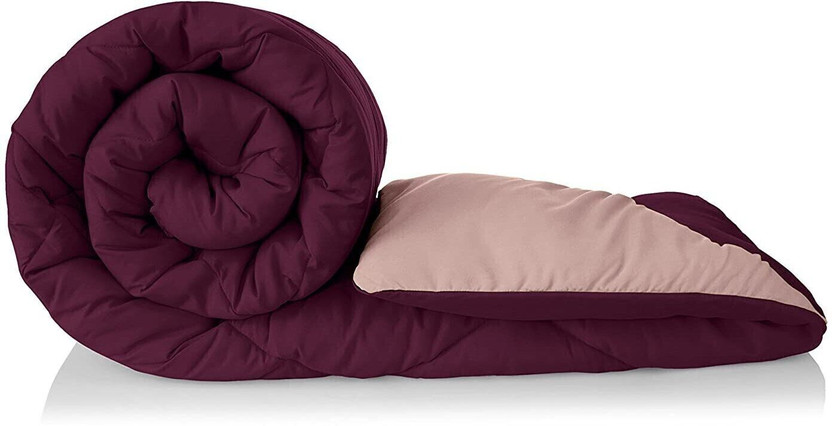 YUKU Solid Double Comforter for  Heavy Winter(Poly Cotton, wine and beige)
