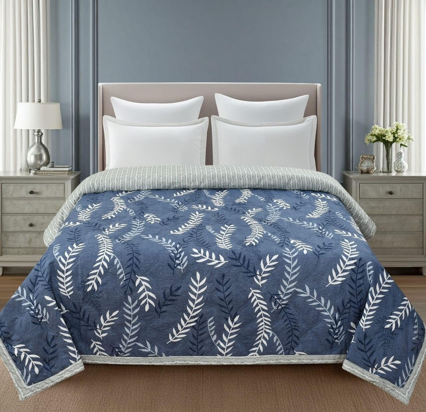 Home Solution Printed Double Comforter for  AC Room(Microfiber, Blue)
