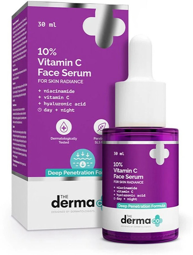 The Derma Co 10% Vitamin C Face Serum | With Vitamin C, 5% Niacinamide & Hyaluronic Acid | Fades Dark Spots | Reduces Pigmentation | Boosts Collagen | Brightens Skin | Suitable For All Skin Types |(30 ml)