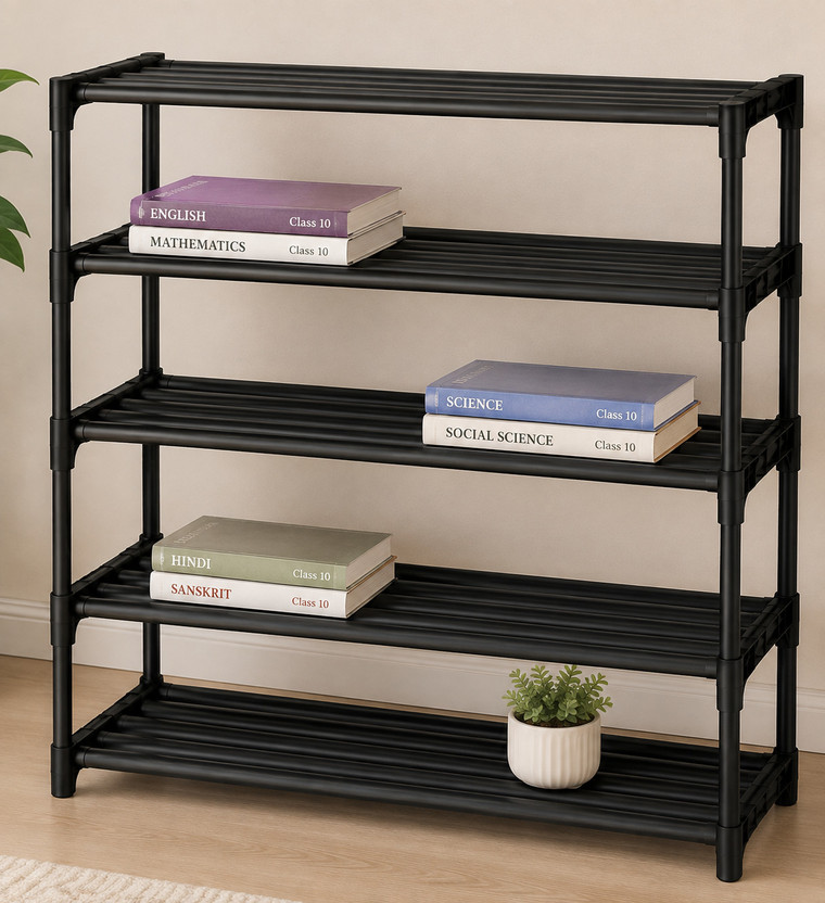 Zyra 4-Tier Plastic Open Bookshelf & Multipurpose Home Storage Rack Organizer shelf Plastic Open Book Shelf(Finish Color - Black, DIY(Do-It-Yourself))