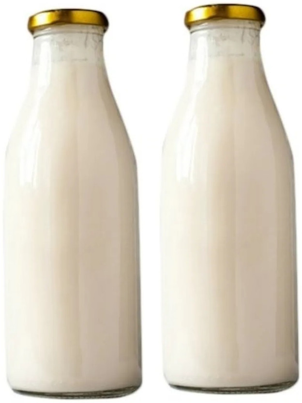 Prachi Milk Glass Bottle With Metal Cap for milk, shakes, mojito, juice,water,smoothies 500 ml Glass Bottle(Pack of 2, Clear)