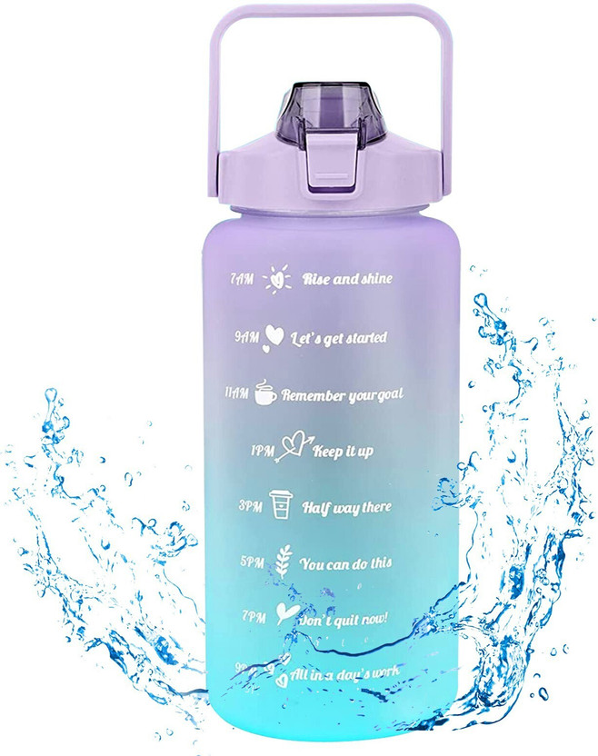 US1984 , Motivational Bottle with Straw 2000 ml Plastic, Silicone Bottle(Pack of 1, Purple, Blue)