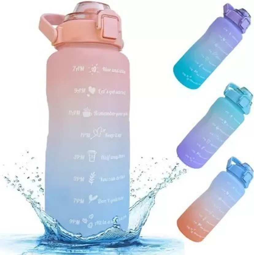 US1984 Sport Gallon Water Bottle, BPA Free Gym Bottle, Motivational Bottle with Straw 2000 ml Plastic, Silicone Bottle(Pack of 1, Multicolor)