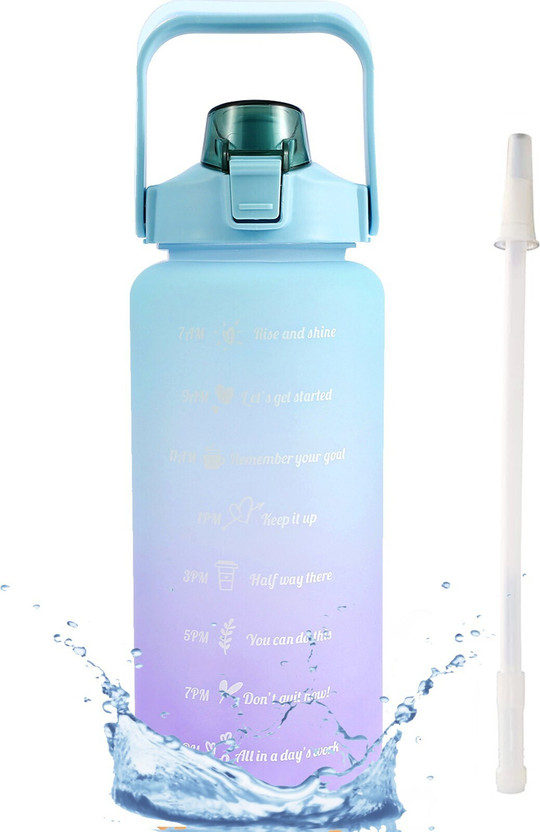 Obvie Motivational water Bottle with Straw, Sport Gallon Bottle, BPA Free Gym Bottle 2000 ml Plastic, Silicone Bottle(Pack of 1, Blue)