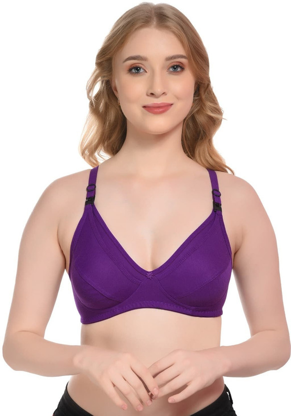 lOOK AND lUCK Women's Cotton Full Coverage Non Padded Feeding Bra Women Maternity/Nursing Non Padded Bra(Purple)