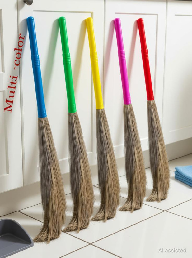 TheKraftCart Floor Broom with Soft No Dust Grass with Plastic Handle Phool Jhadu for Home Grass Dry Broom(Multicolor, 5 Units)