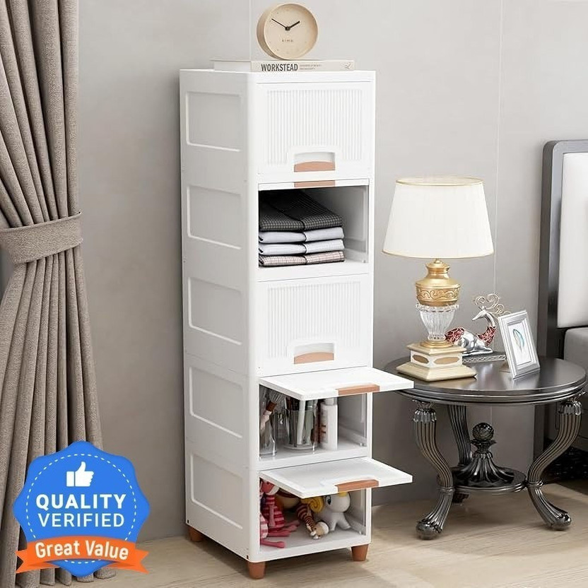 Zeekty 5 Layer : Versatile Drawer Storage Organizer & Organisers Storage Box Plastic Free Standing Chest of Drawers(Finish Color - WHITE, Door Type- Folding, DIY(Do-It-Yourself))