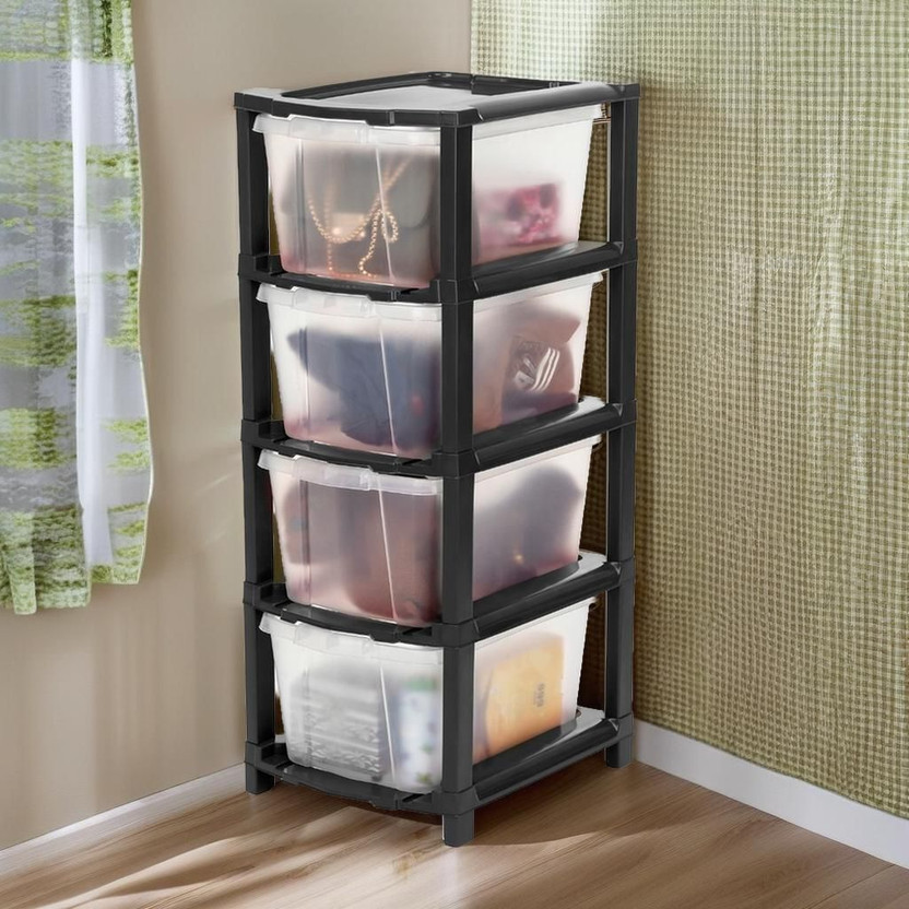 PALAK 4 Plastic Modular Drawer System for Home, Office, Hospital, Parlor, Doctors Plastic Wall Mount Chest of Drawers(Finish Color - Transparent, Door Type- Hinged, Pre-assembled)