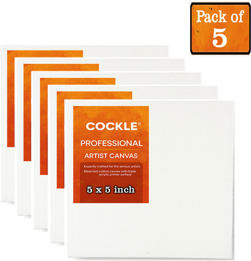 Cockle Canvas Board for Painting 5x5 Inch Pack of 5 Cotton Fine Grain Board Canvas (Set of 5)(White)