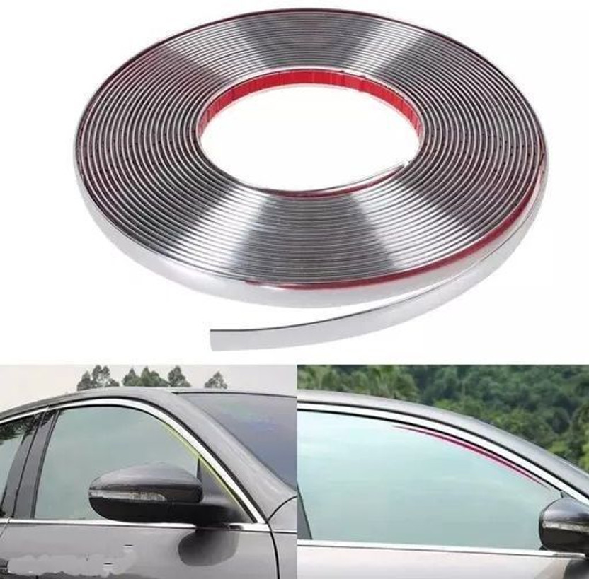 Floraa99 10 Meter Universal Chrome Finish Car Styling Beading Strip Roll for All Cars Car Beading Roll For Window, Door, Trunk, Bonnet, Bumper, Grill and Garnish Cover(10 m)