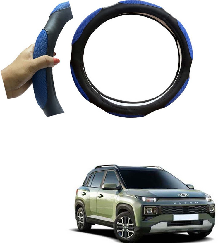 RONISH Hand Stiched Steering Cover For Hyundai Universal For Car(Black, Blue, Leatherite)