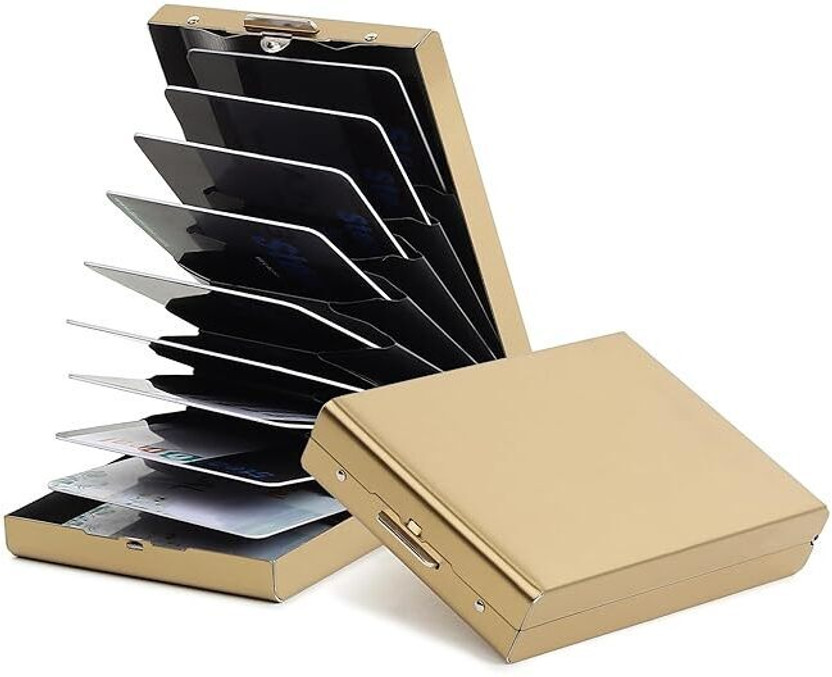 StealODeal RFID Blocking Long-Lasting Golden Stainless Steel Debit/Credit/ATM Slot 10 Card Holder(Set of 1, Gold)