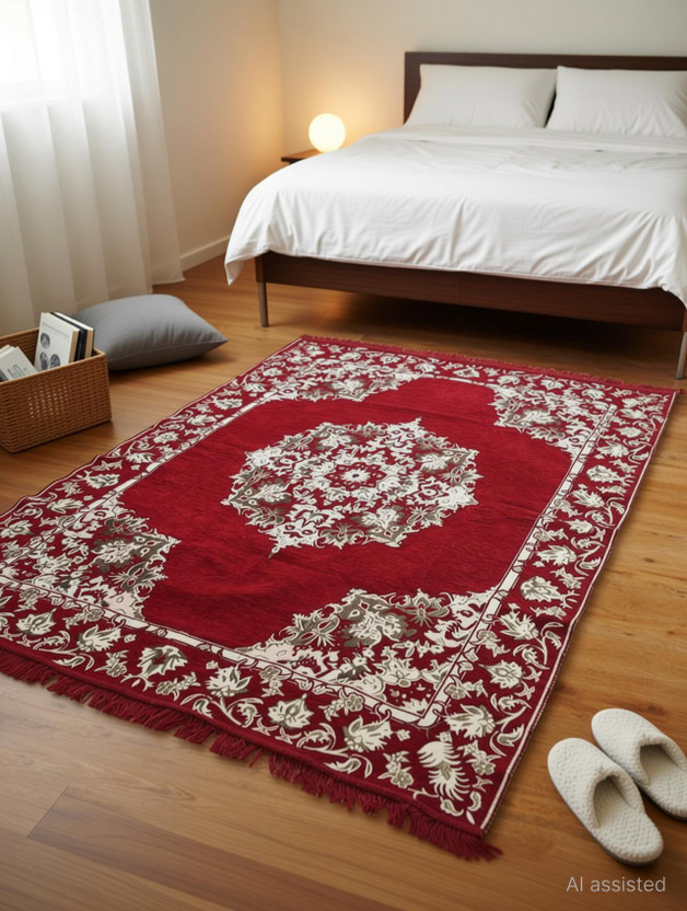 Rudra Rudra Decor 4 ft  X 183 cm Cotton Carpet(Rectangle, Red) - Flipkart Deal