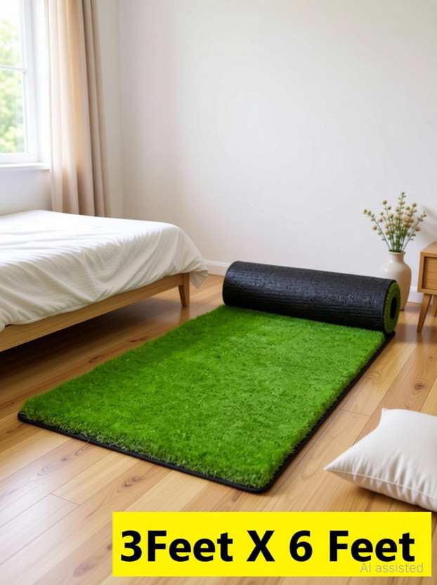 CHETANYA LOOMTEX 3 ft  X 6 ft Polypropylene Carpet(Rectangle, Green)