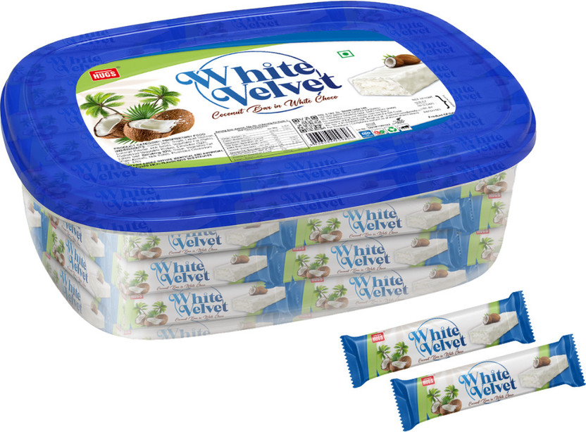 HUGS White Velvet Chocolate Container - Chocolate Gift Box | White Chocolate Coconut Bar(30 Units)