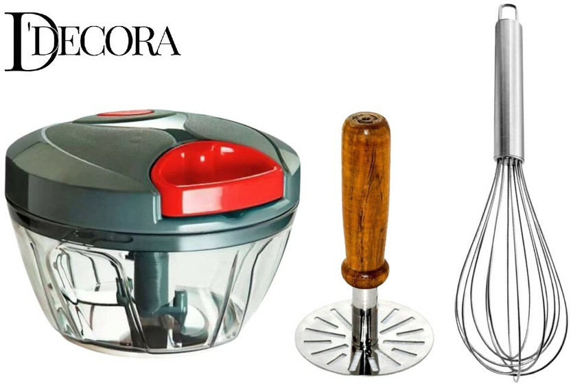DDecora Combo Of 450 ML , Stainless-Steel Whisk and Masher Vegetable & Fruit Chopper(3)