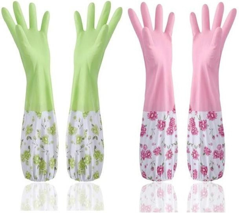 Masox Store Reusable Washable Rubber dishwashing Kitchen Cleaning Purpose Gloves B-59 Wet and Dry Glove Set(Free Size Pack of 2)