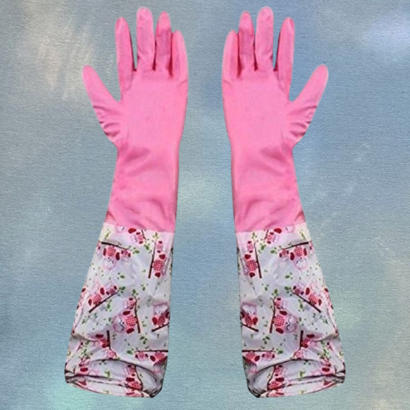 Livorahub Reusable Waterproof Cleaning Gloves with Patterned Sleeve Wet and Dry Glove(Free Size)