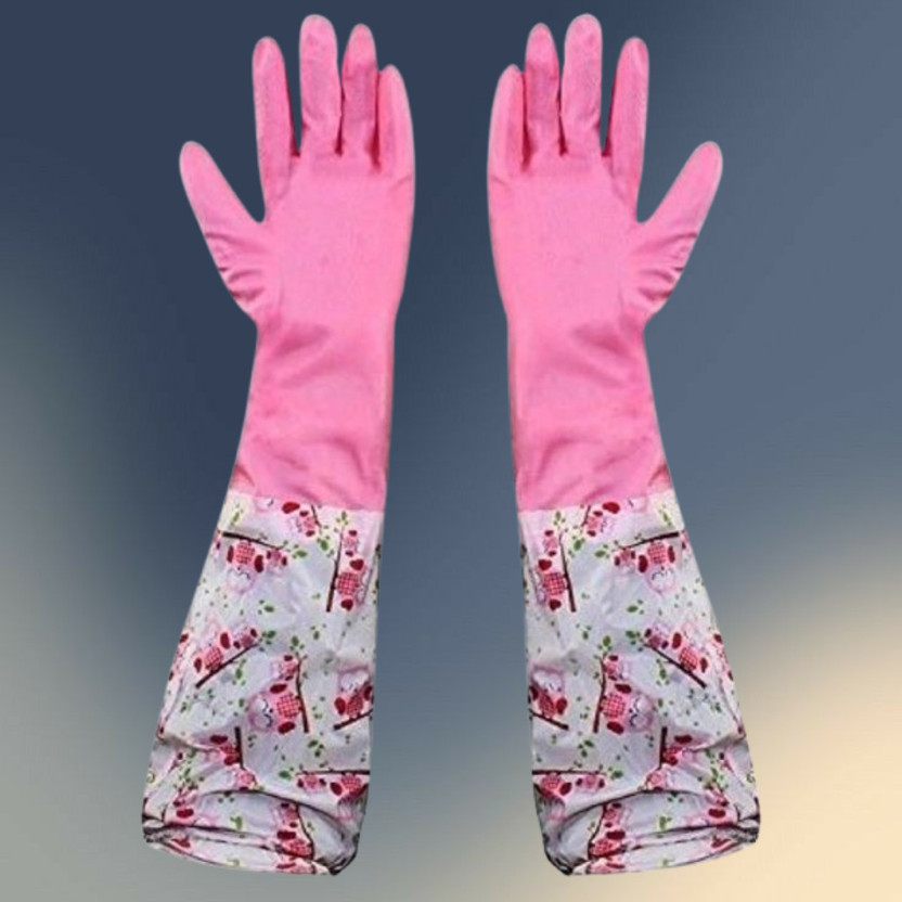 Livorahub Decorative Long Sleeve Gloves for Wet Cleaning Protection Wet and Dry Glove(Free Size)