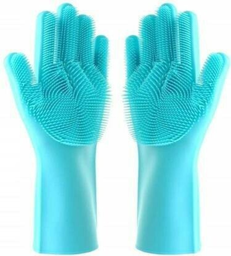 Masaka SiliconeGloves with Reusable Heat Resistant Tool for Cleaning,Dish Washing 1pair Wet and Dry Glove(Free Size)
