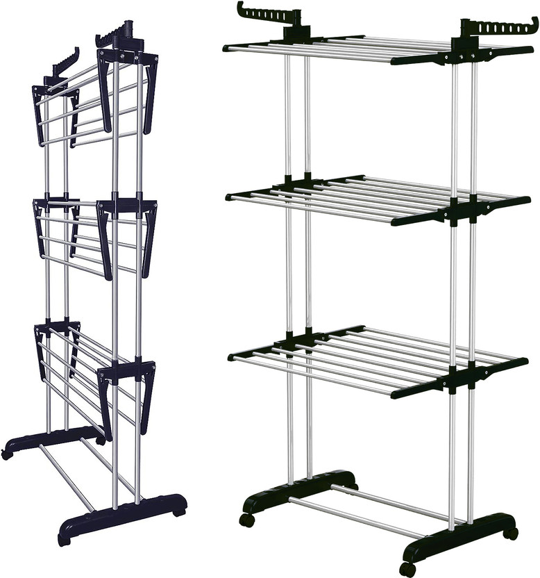 TNG Steel Floor Cloth Dryer Stand Premium Black Cloths Drying Stand (Black)(3 Tier)
