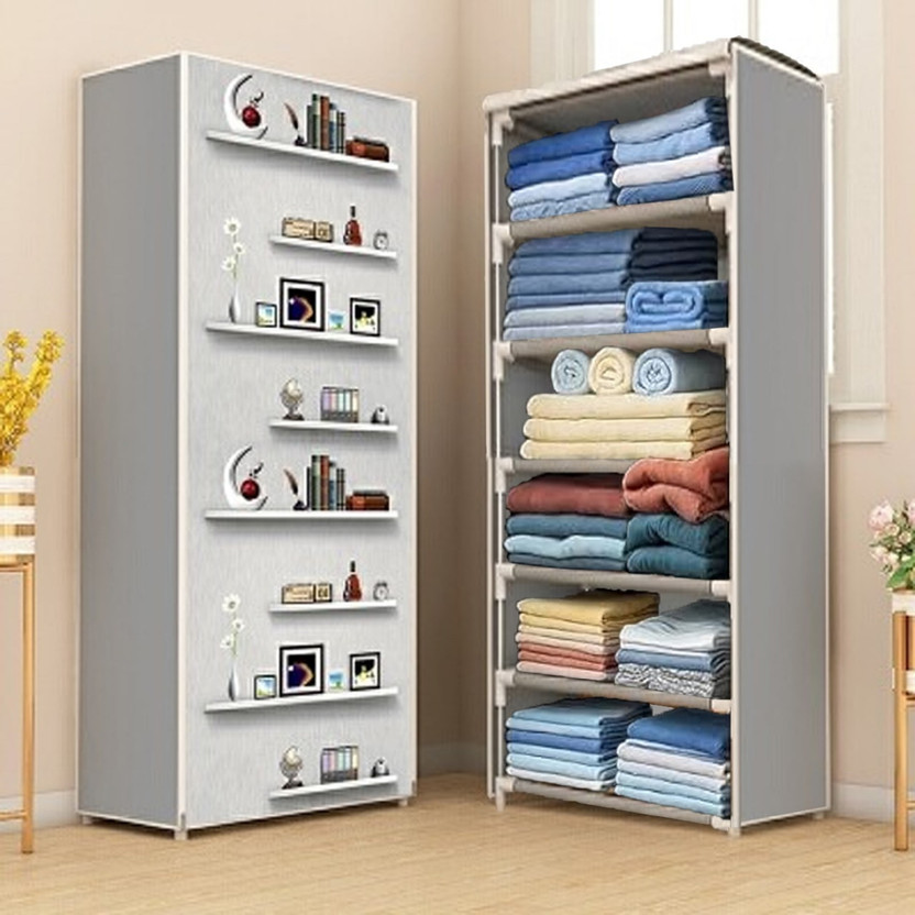 CMerchants CMerchants Books Print Grey PP Collapsible Wardrobe(Finish Color - GREY, DIY(Do-It-Yourself))
