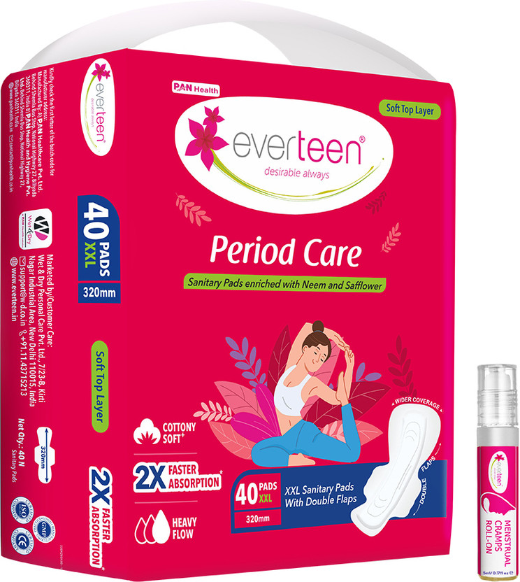 everteen combo 40 XXL Soft Period Care & Menstrual Cramps Roll-On(5ml) Sanitary Pad(Pack of 40)