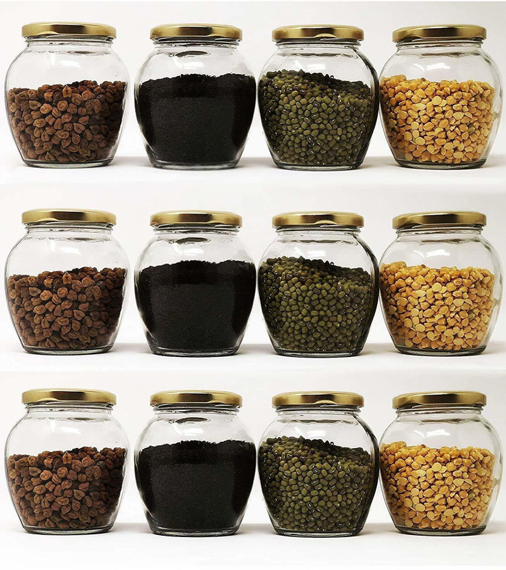 Tap2kaart Glass Utility Container  - 350 ml(Pack of 12, Clear, Gold)