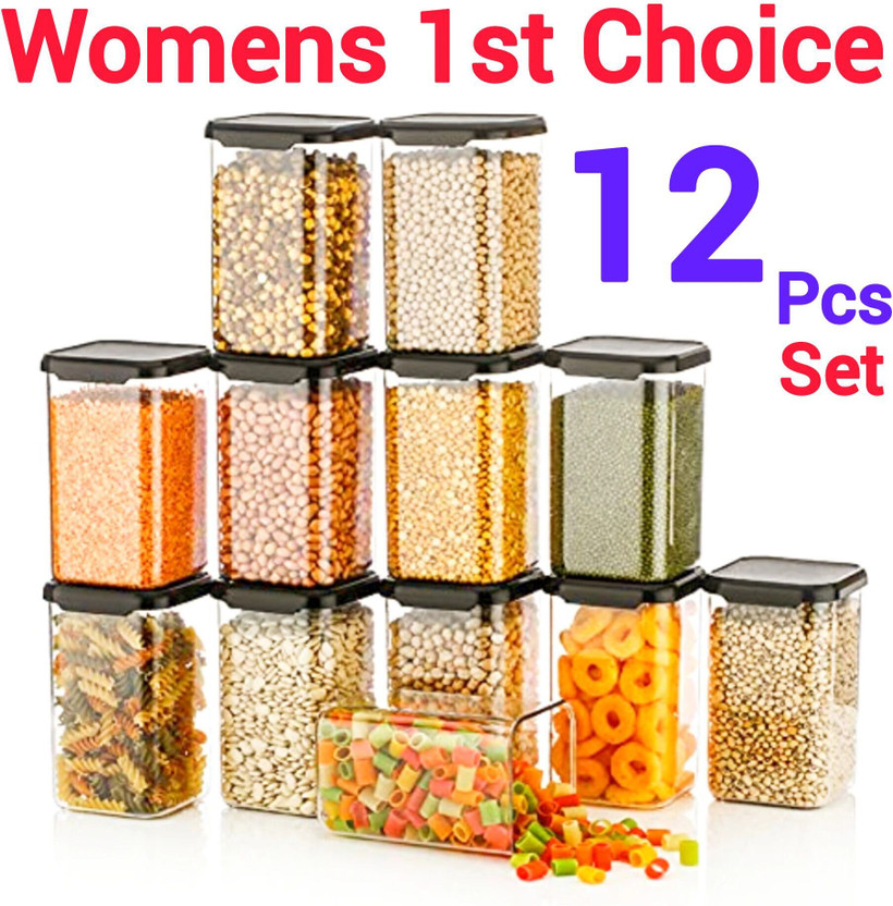 Womens 1st Choice Plastic Grocery Container  - 1200 ml(Pack of 12, Black)