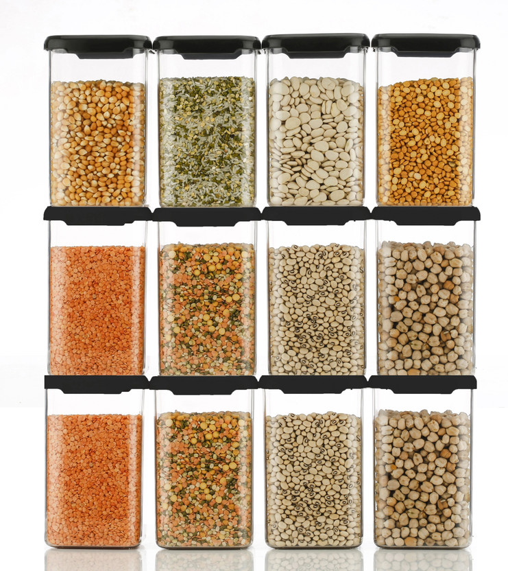 CLOUDHEAD Plastic Grocery Container  - 1200 ml(Pack of 12, Black)
