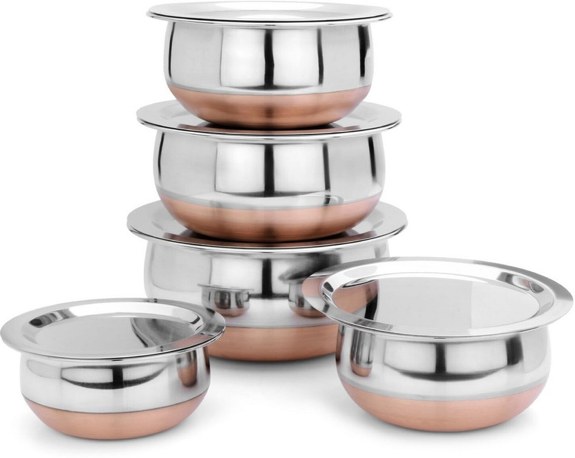 HM HM EVOTEK Stainless Steel Copper Base Handi with Lid Cookware for Authentic Cooking Cookware Set(Stainless Steel, 10 - Piece) - Flipkart Deal