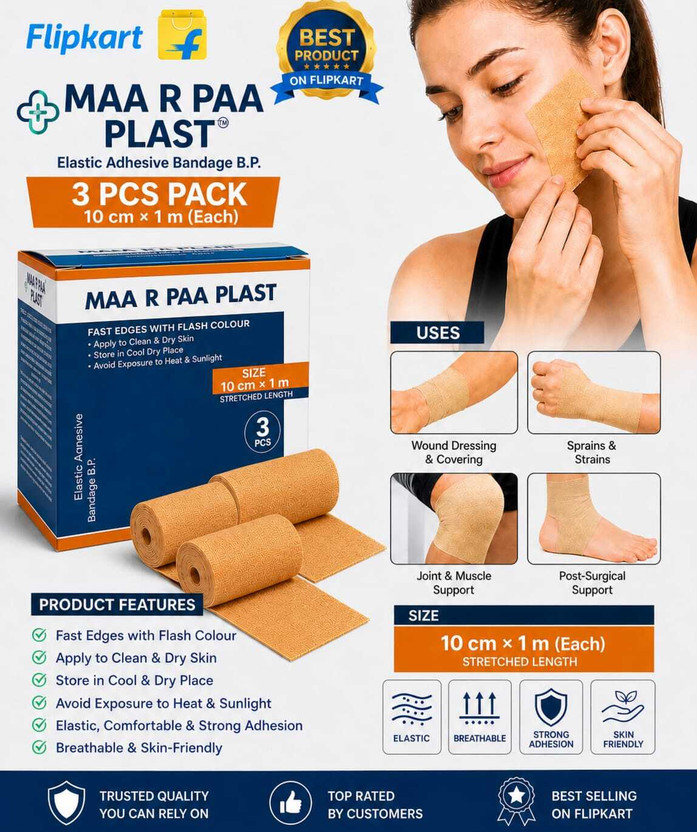 Medicare MAA R PAA PLAST 1 METER 3 PCS Crepe Bandage(10 cm)