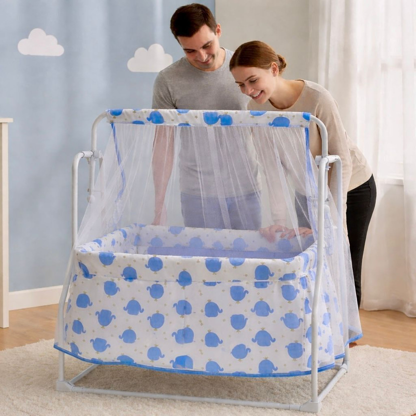 mama luv mee Premium Quality Cozy Baby Cradle with Swing | Mosquito Net | Baby Palna(Blue)
